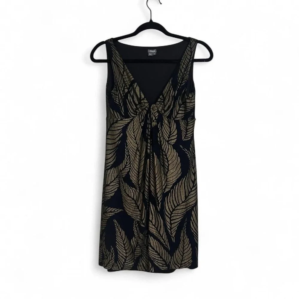 Midnight Palm Twist Mini Cocktail Dress Womens 6 Metallic - Picture 2 of 7